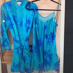 Blue floral nightgown and robe